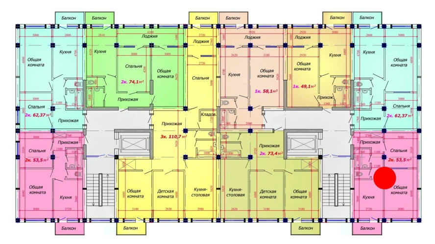 2-xonali xonadon 53.5 m²  3/9 qavat | VATAN Turar-joy majmuasi