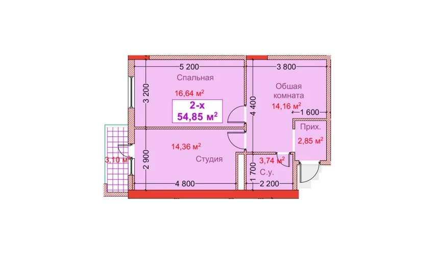 2-комнатная квартира 54.85 м²  8/8 этаж | Жилой комплекс CAPITAL AVENUE