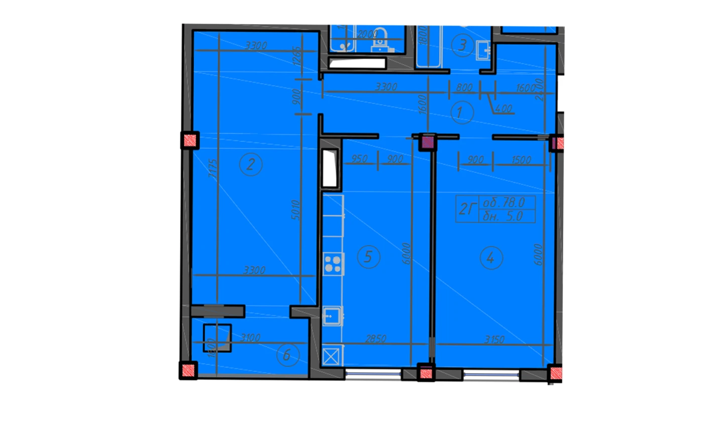 2-xonali xonadon 79 m²  5/12 qavat | Sokin hayot Turar-joy majmuasi