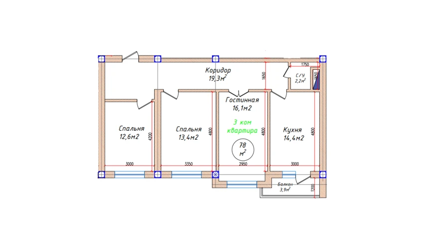 3-комнатная квартира 78 м²  3/5 этаж | Жилой комплекс Oq mahalla