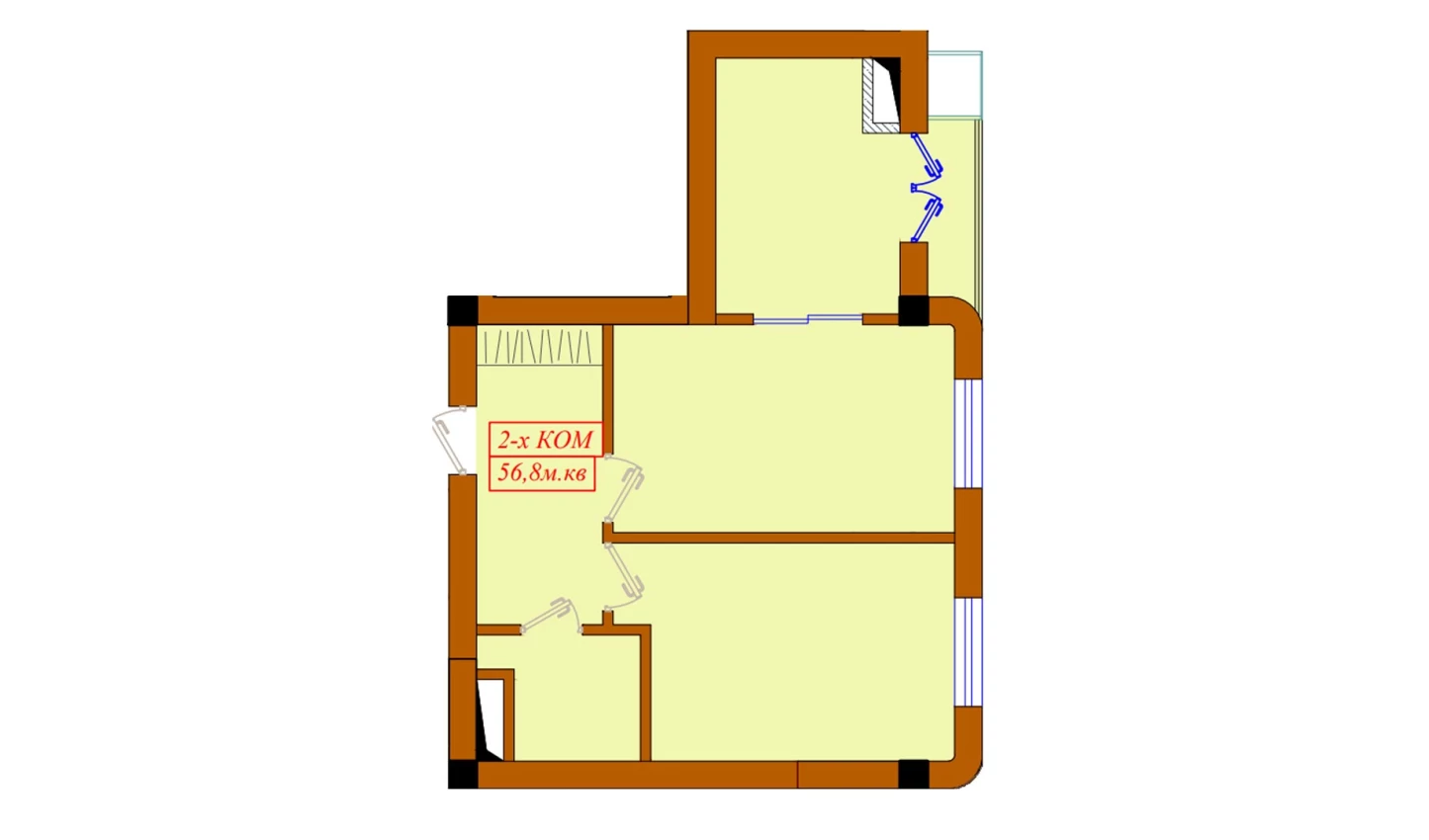 2-xonali xonadon 56.8 m²  2/12 qavat | Aviasozlar Plaza Turar-joy majmuasi