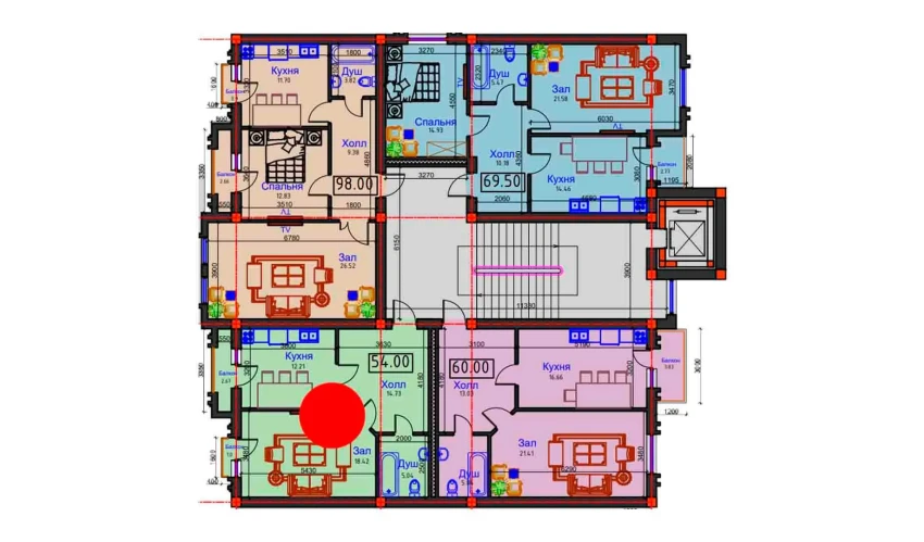 1-комнатная квартира 54 м²  5/7 этаж | Жилой комплекс BAHOR