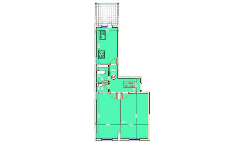 2-комнатная квартира 70.48 м²  2/9 этаж | Жилой комплекс XUMO