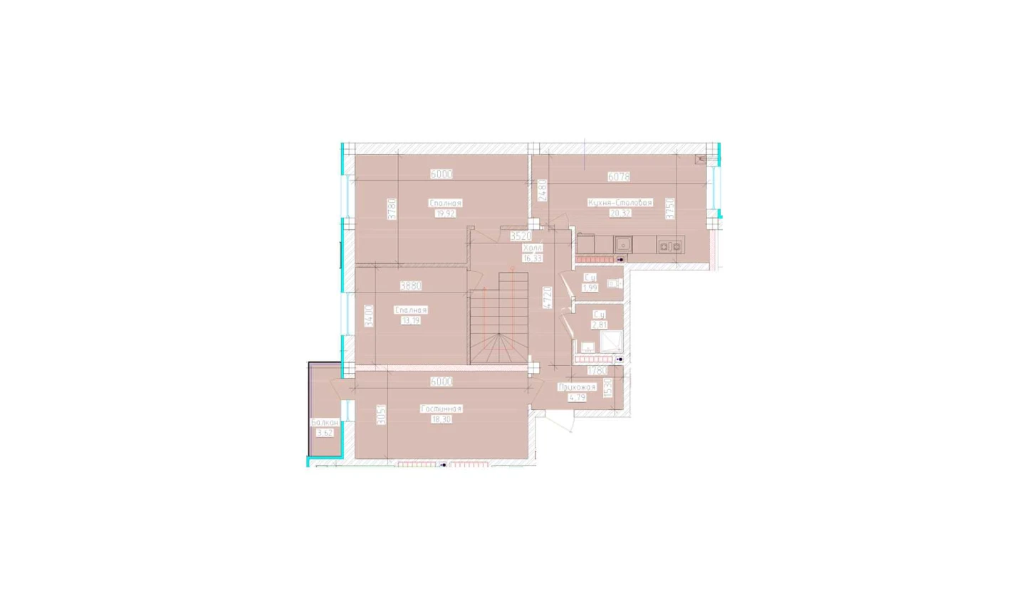 3-xonali xonadon 101.46 m²  9/9 qavat | Aero Town Turar-joy majmuasi