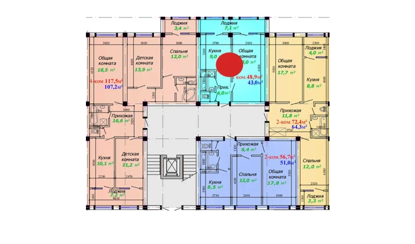 1-комнатная квартира 48.9 м²  1/7 этаж | Жилой комплекс Bunyodkor