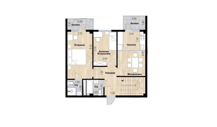 3-комнатная квартира 124.86 м²  7/7 этаж | Жилой комплекс Bochka Resort