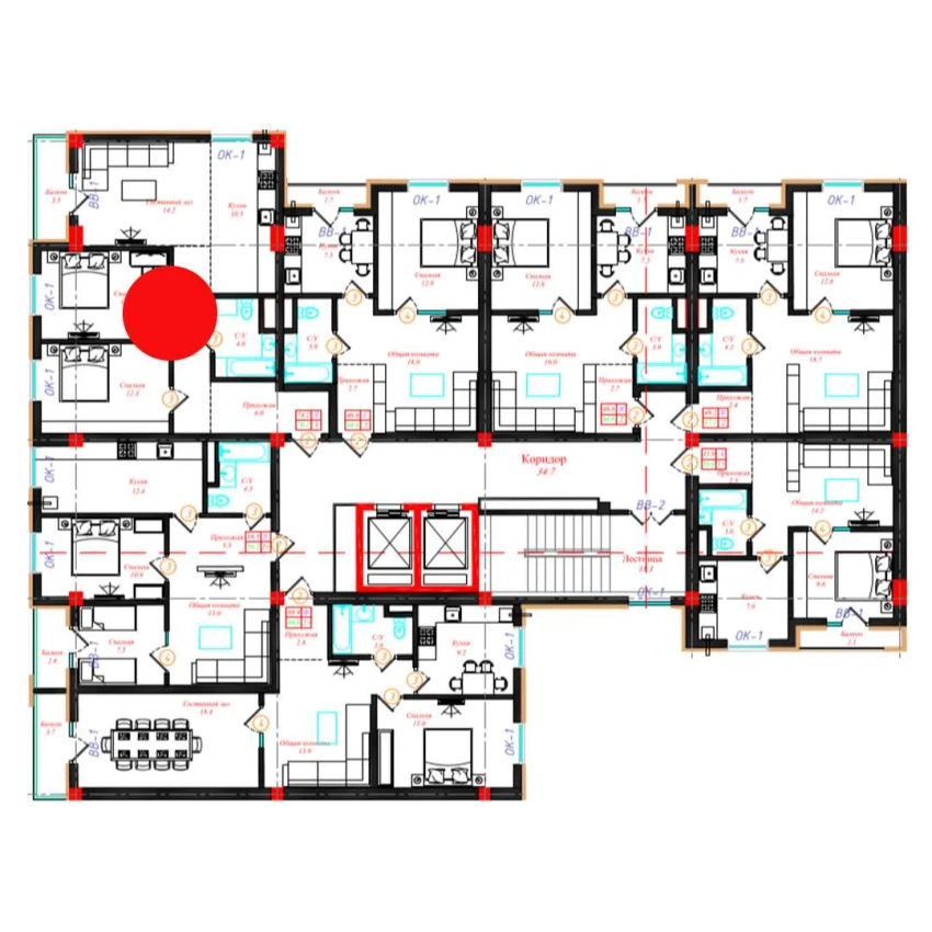 3-xonali xonadon 74.2 m²  7/10 qavat | CHINARA PARK Turar-joy majmuasi