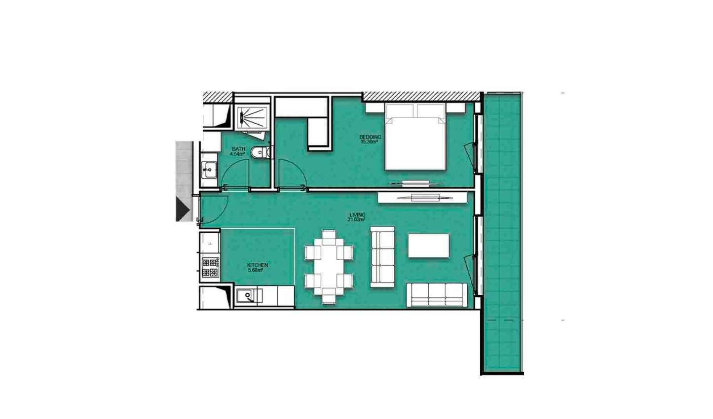 2-xonali xonadon 58.08 m²  5/19 qavat | Resim Taşkent Turar-joy majmuasi