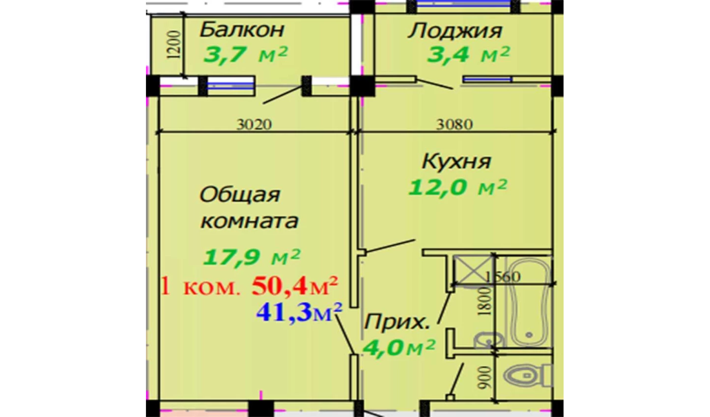 1-комн. квартира 50.4 м²  7/7 этаж | Жилой комплекс Bunyodkor