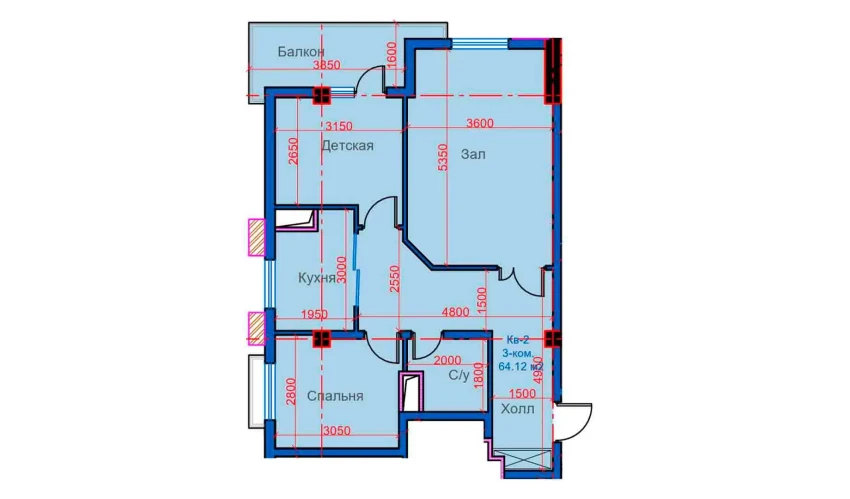 3-комнатная квартира 64.12 м²  9/12 этаж | Жилой комплекс Sokin city