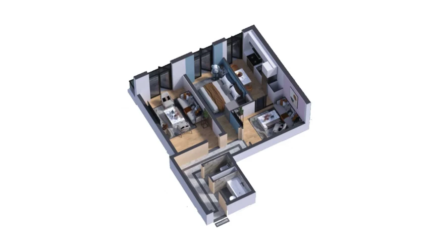 2-комнатная квартира 58.74 м²  1/16 этаж | Жилой комплекс SOKIN DIYOR