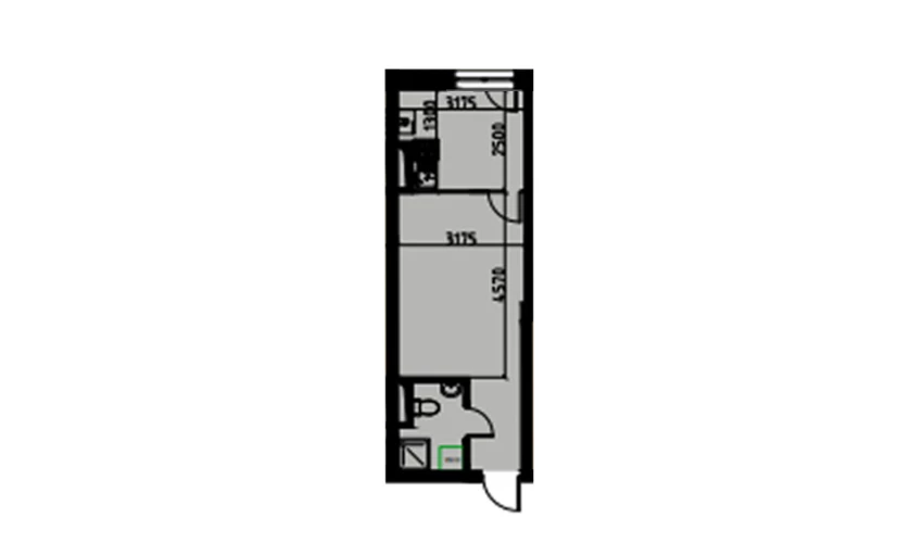 1-xonali xonadon 28.04 m²  2/10 qavat | YANGIOBOD RESIDENCE Turar-joy majmuasi