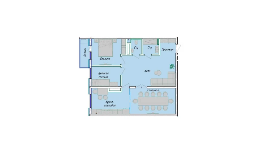 3-комнатная квартира 83.47 м²  9/12 этаж | Жилой комплекс SERGELI CITY