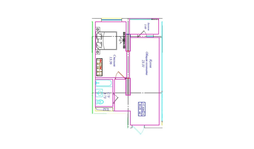 1-комнатная квартира 44.2 м²  5/17 этаж | Жилой комплекс UCHTEPA CITY