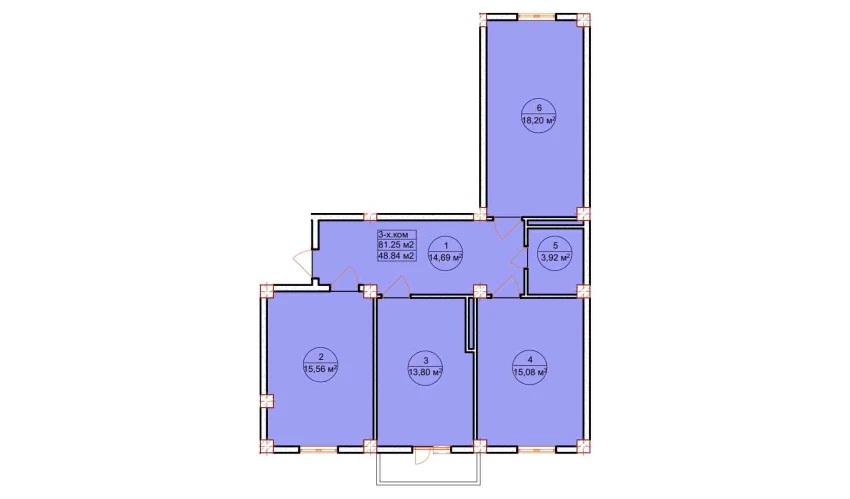 3-xonali xonadon 81.25 m²  2/7 qavat | Ashxabod Turar-joy majmuasi