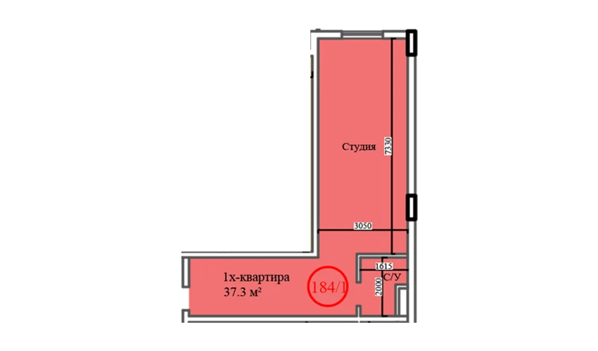 1-xonali xonadon 37.3 m²  1/14 qavat | Al-Barakat Turar-joy majmuasi