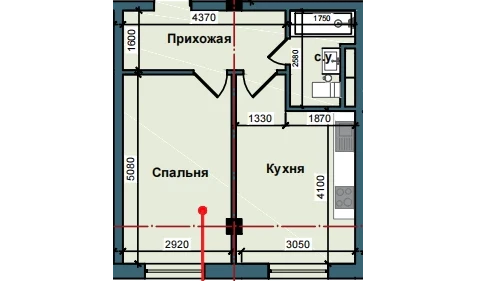 1-xonali xonadon 43 m²  7/9 qavat | NUR BARAKA Turar-joy majmuasi