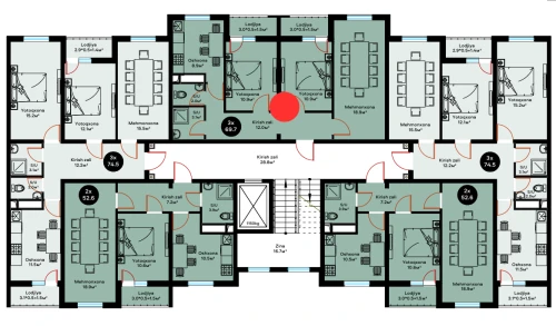 1-комнатная квартира 74.2 м²  1/9 этаж | Жилой комплекс YAQINLAR