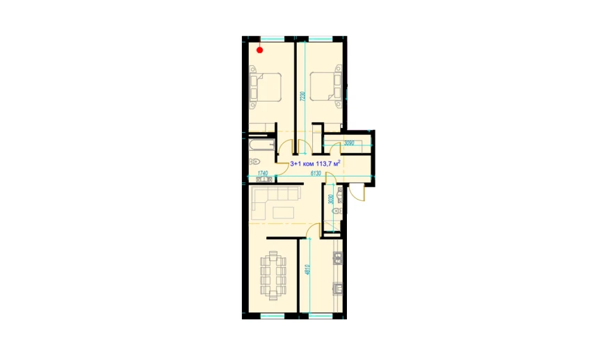 4-xonali xonadon 113.7 m²  4/7 qavat | Rohat Turar-joy majmuasi