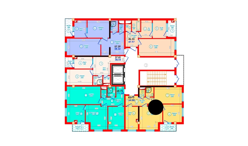 3-комнатная квартира 64.88 м²  10/12 этаж | Жилой комплекс S-Tower