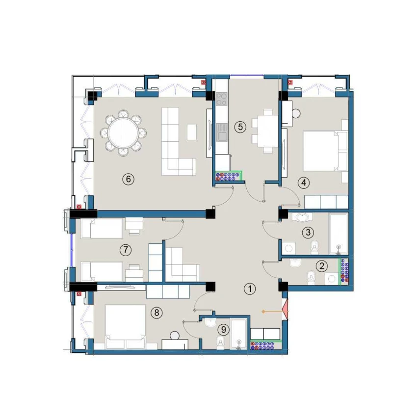 4-xonali xonadon 240 m²  9/9 qavat | FLORYA RESIDENCE Turar-joy majmuasi