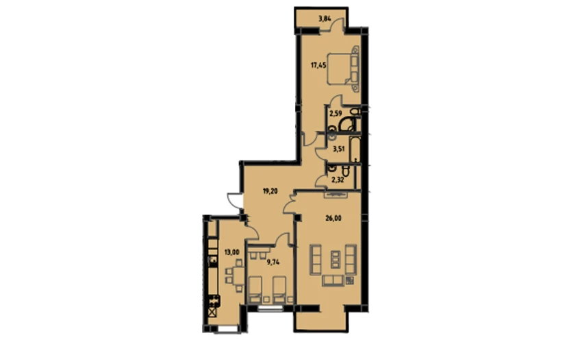 3-комнатная квартира 96.14 м²  9/9 этаж | Жилой комплекс MINGCHINOR