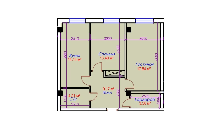 2-xonali xonadon 62.14 m²  10/10 qavat | Ko'kcha-Oqtepa Turar-joy majmuasi