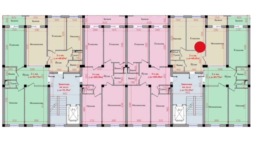 2-xonali xonadon 68.65 m²  8/8 qavat | Saxro Turar-joy majmuasi