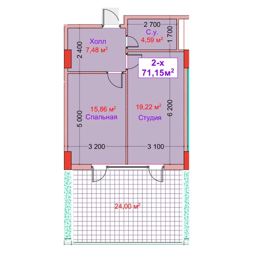 2-комн. квартира 71.15 м²  2/8 этаж | Жилой комплекс CAPITAL AVENUE