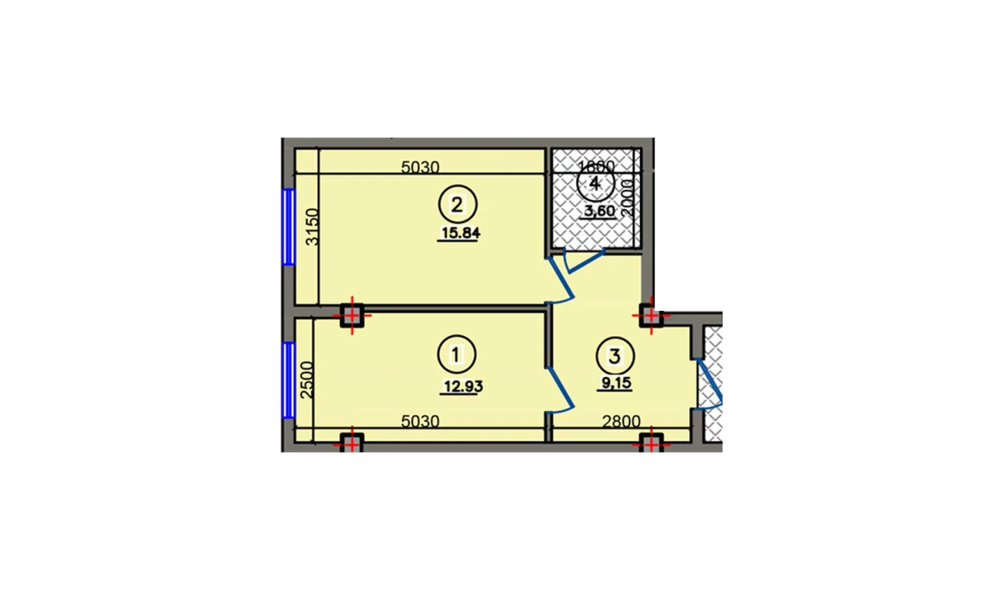 1-xonali xonadon 41.52 m²  3/10 qavat | Qibray City Turar-joy majmuasi