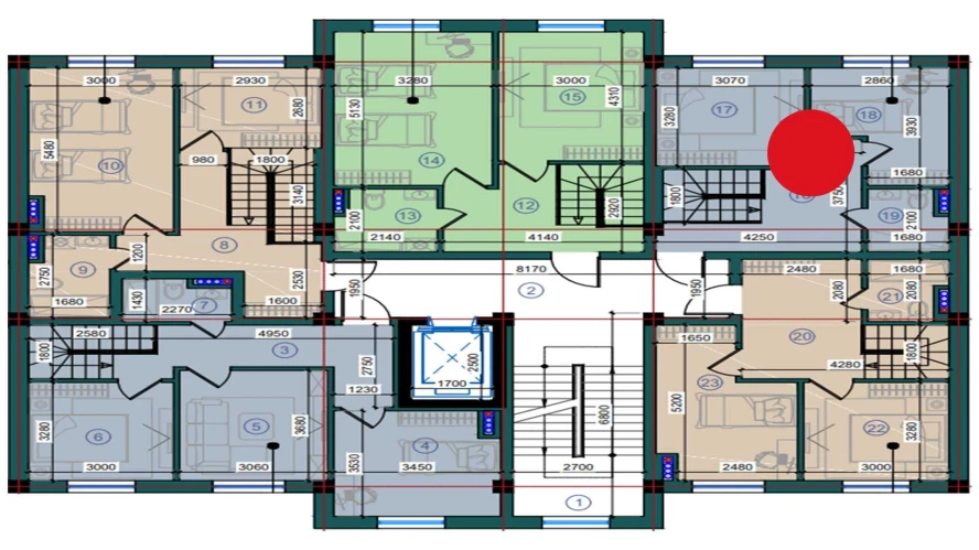 1-xonali xonadon 77.4 m²  7/7 qavat | Bristol Turar-joy majmuasi