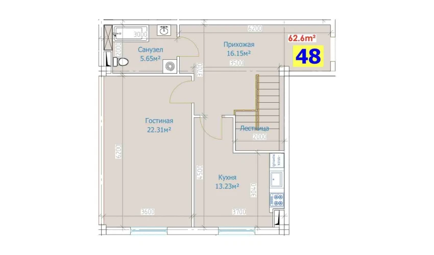 1-xonali xonadon 125.2 m²  1/9 qavat | YANGI AVLOD Turar-joy majmuasi