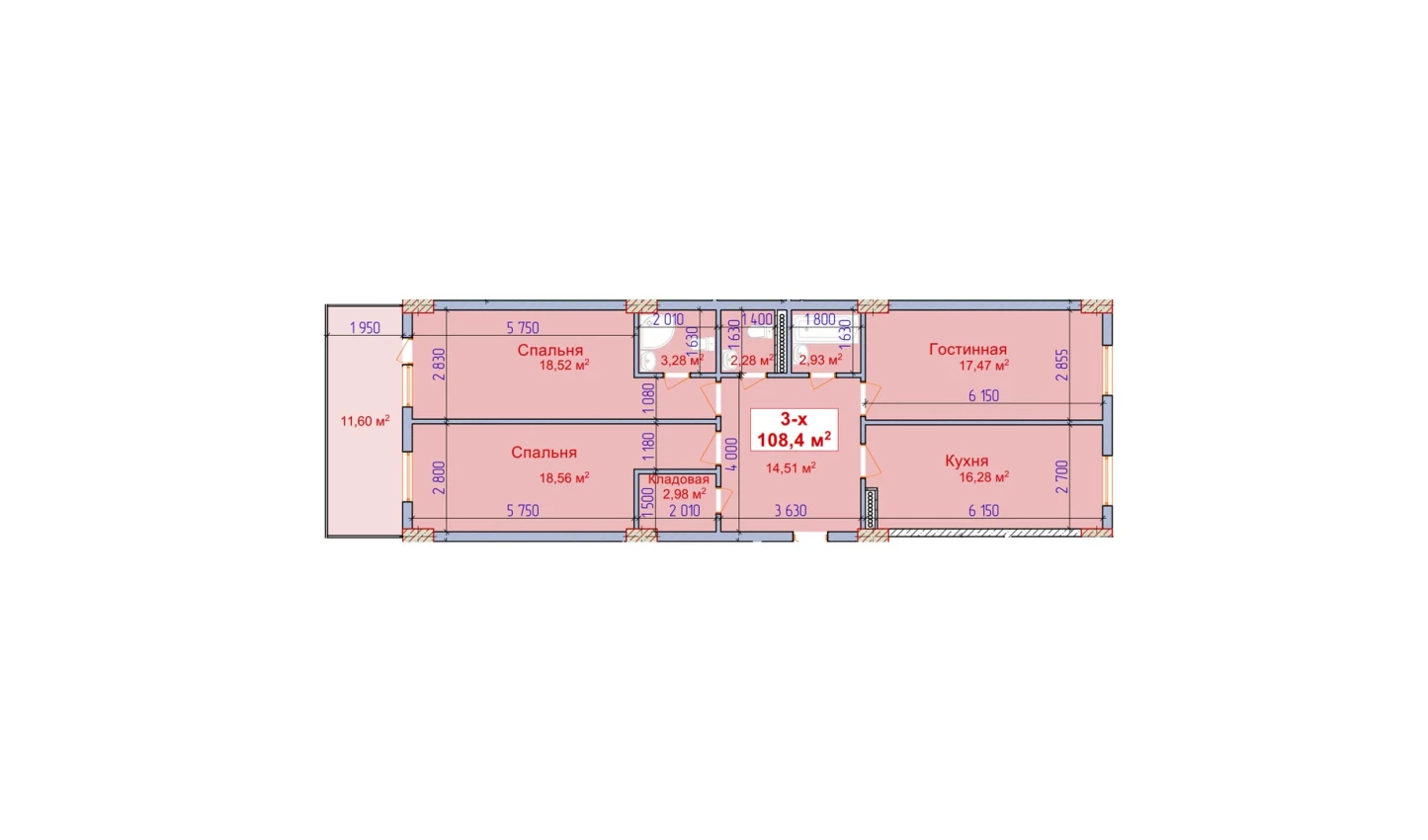 3-комн. квартира 108.4 м²  2/9 этаж | Жилой комплекс SHAYX-UL OLAM