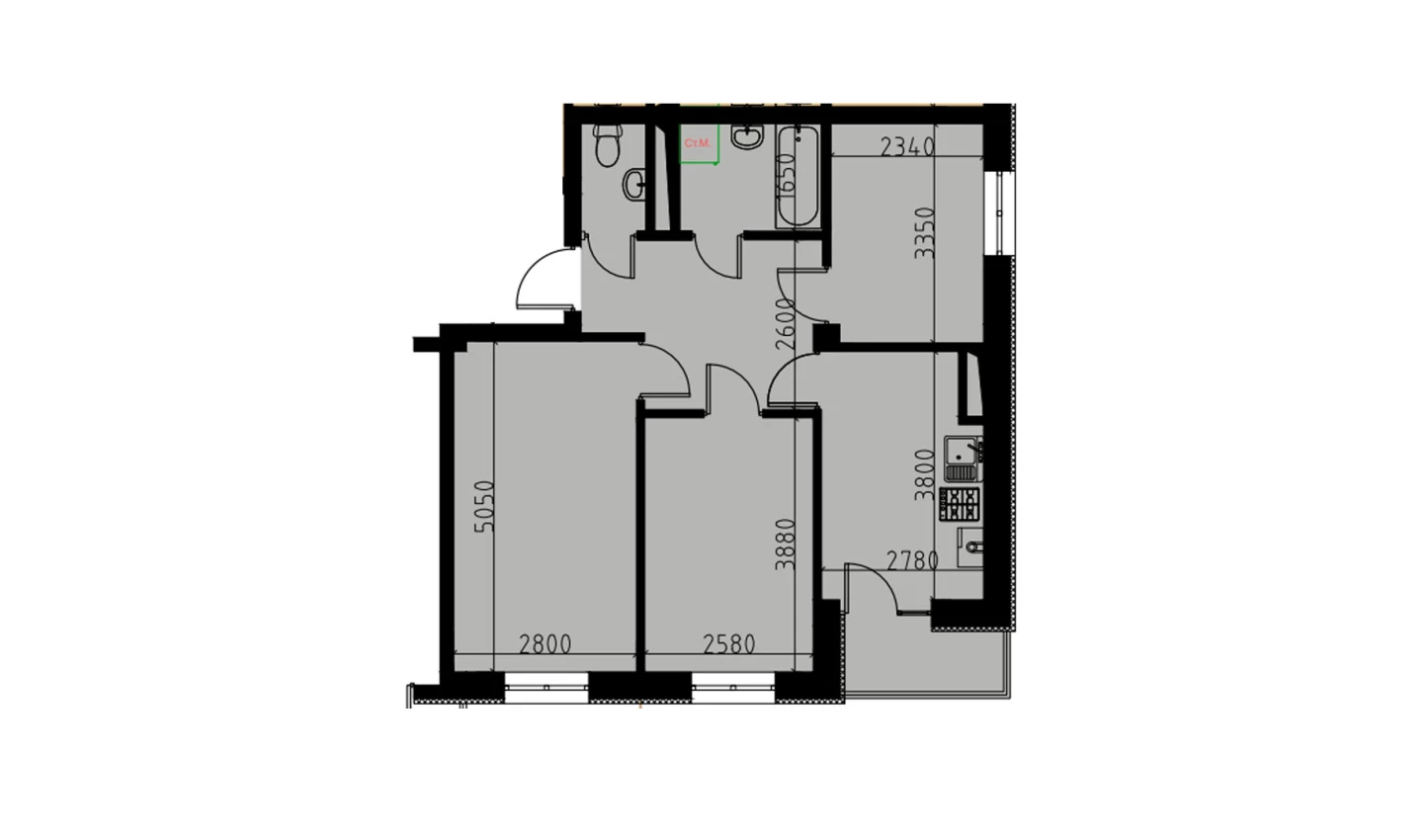 3-xonali xonadon 55.32 m²  9/10 qavat | YANGIOBOD RESIDENCE Turar-joy majmuasi