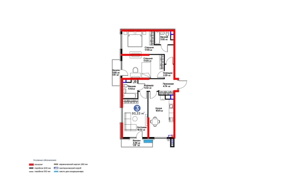 3-xonali xonadon 93.33 m²  3/16 qavat | BI SAN'AT Turar-joy majmuasi