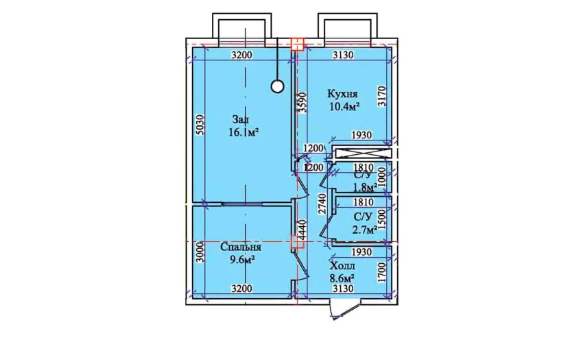 2-xonali xonadon 51.5 m²  1/9 qavat | CHIRCHIQ CITY Turar-joy majmuasi