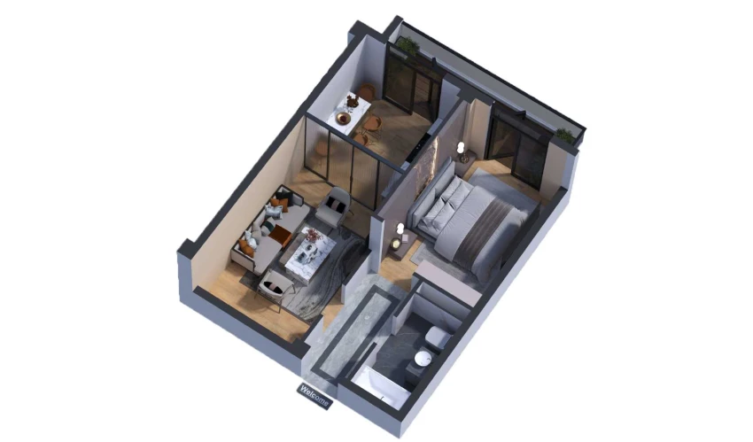 2-комнатная квартира 43.85 м²  3/7 этаж | Жилой комплекс Bochka Resort