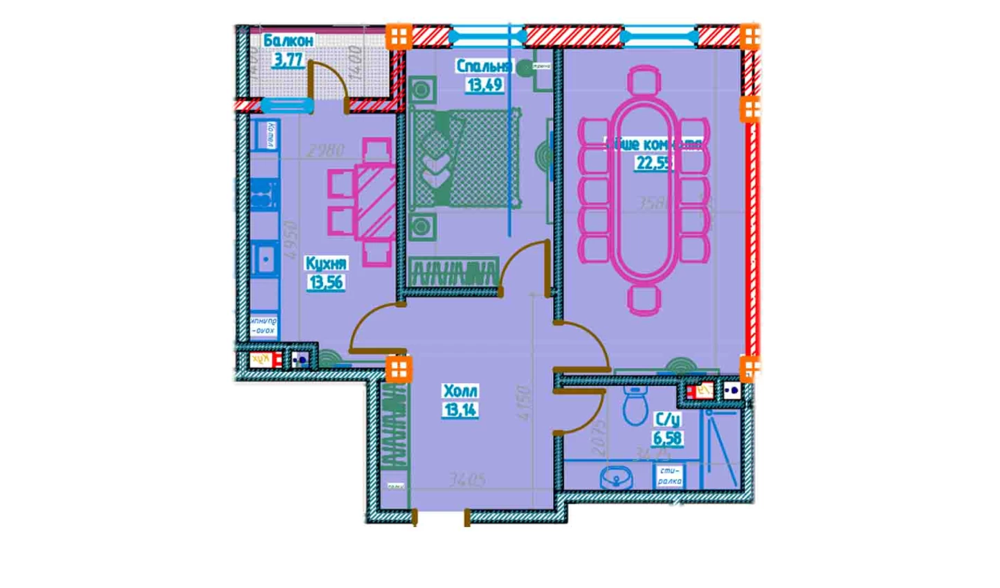 2-комн. квартира 69.18 м²  11/13 этаж | Жилой комплекс Al-Qasr