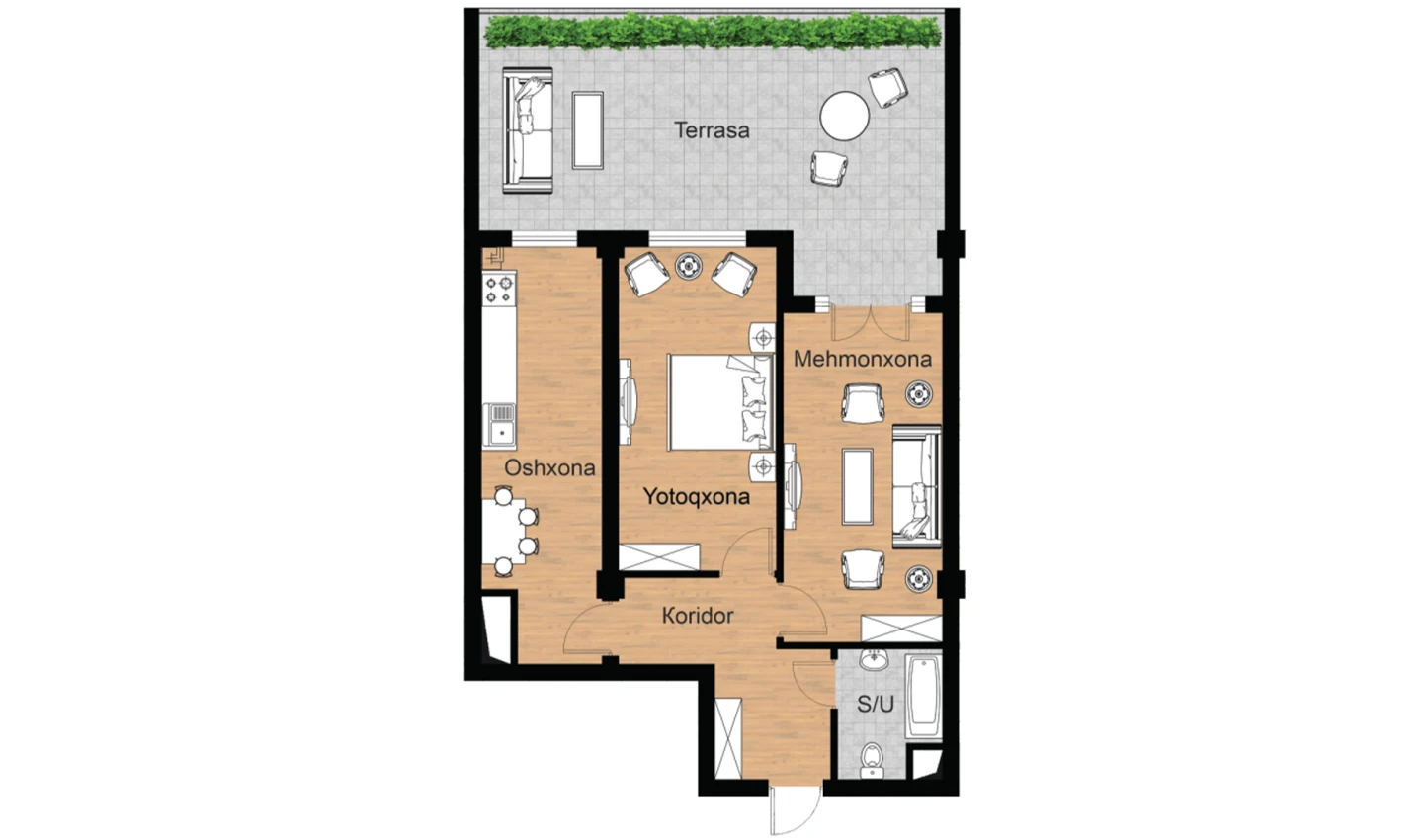 2-xonali xonadon 95.12 m²  3/16 qavat | Musaffo Turar-joy majmuasi