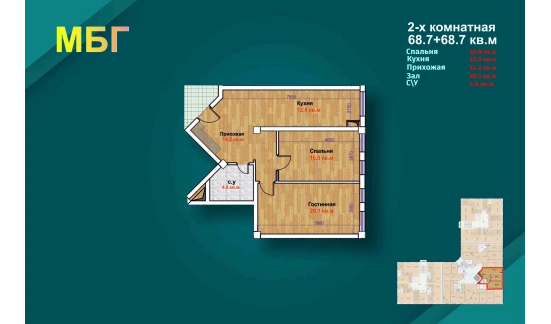 2-комнатная квартира 137.4 м²  1/9 этаж | Жилой комплекс MBG