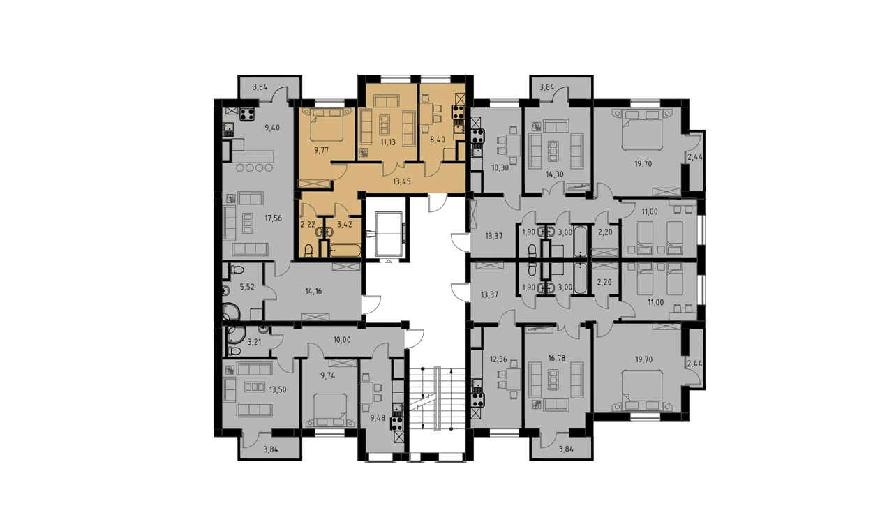 2-xonali xonadon 48.39 m²  9/9 qavat | MINGCHINOR Turar-joy majmuasi