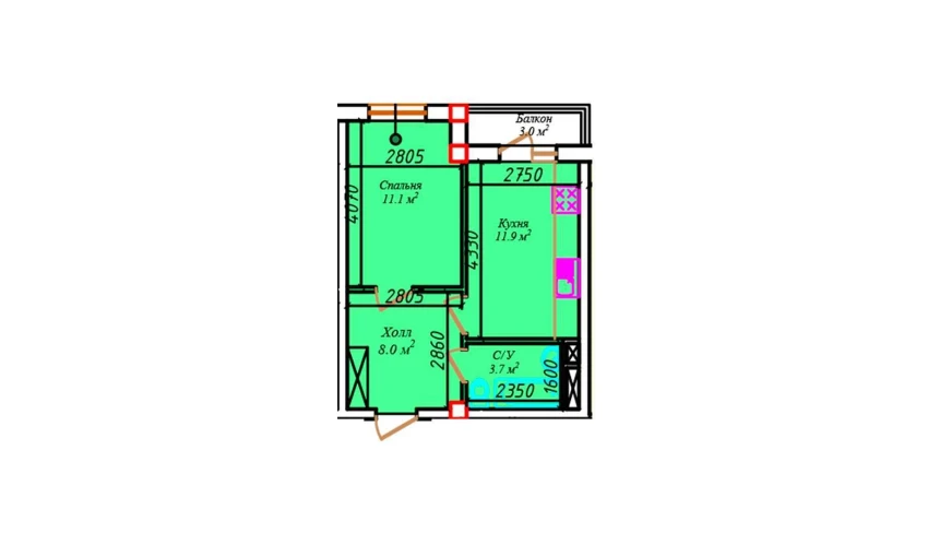 1-xonali xonadon 37.2 m²  4/6 qavat | CHIRCHIQ CITY Turar-joy majmuasi