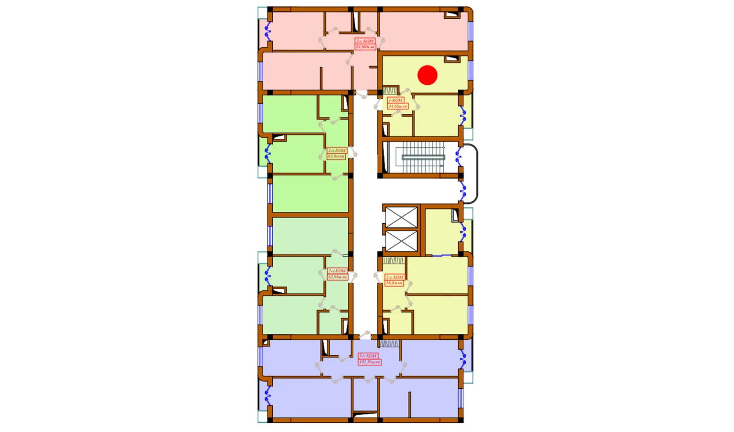 1-xonali xonadon 42.4 m²  2/12 qavat | Aviasozlar Plaza Turar-joy majmuasi