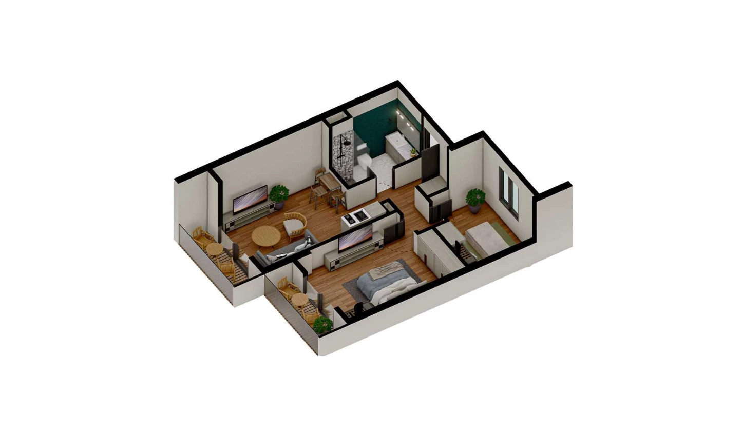 3-xonali xonadon 53.16 m²  2/7 qavat | TUSHLAR VODIYSI Turar-joy majmuasi