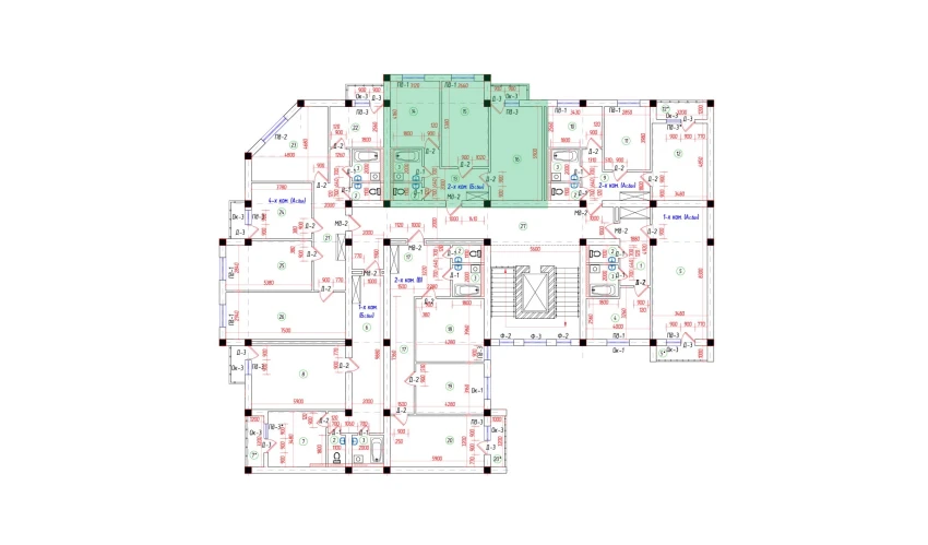2-xonali xonadon 62.36 m²  1/7 qavat | Oila TJM Turar-joy majmuasi