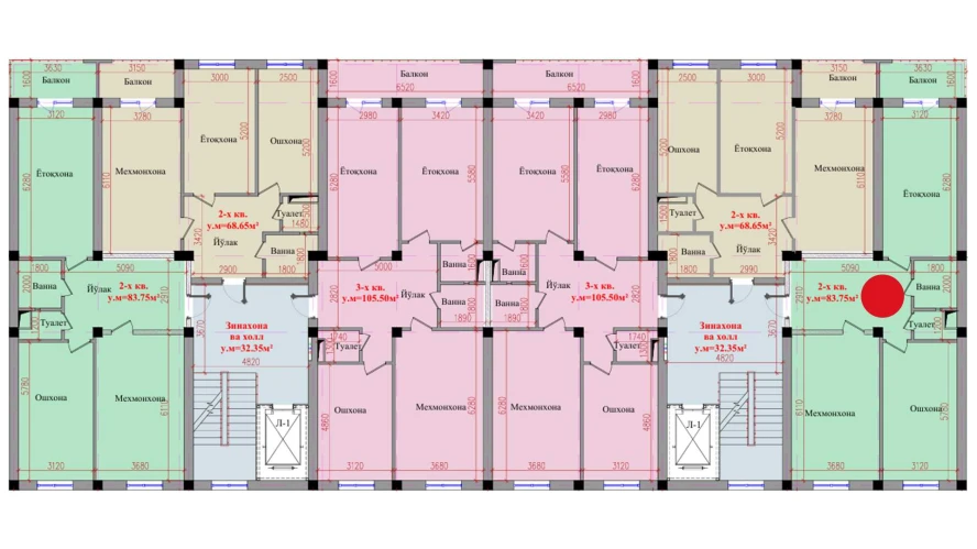 2-xonali xonadon 83.75 m²  8/8 qavat | Saxro Turar-joy majmuasi