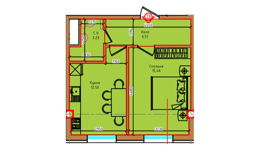 1-xonali xonadon 37.7 m²  7/8 qavat | Markaz Turar-joy majmuasi