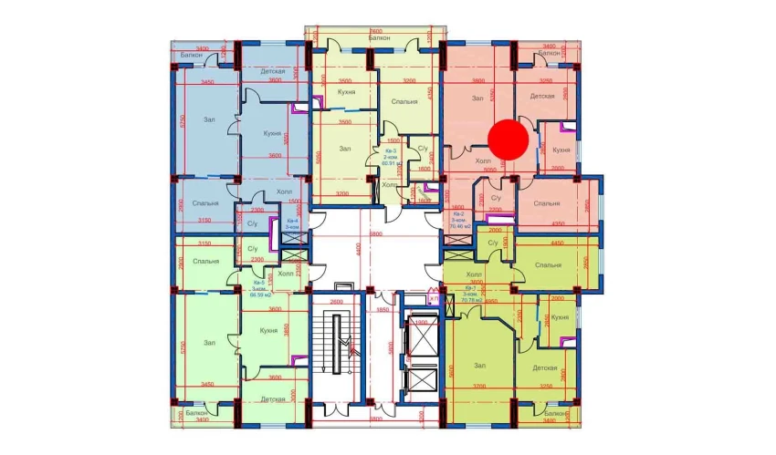 3-xonali xonadon 70.46 m²  7/12 qavat | Sokin city Turar-joy majmuasi