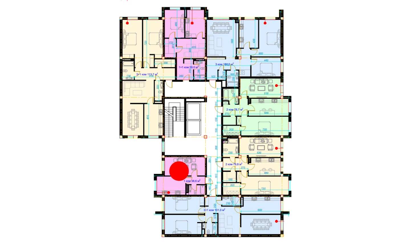 1-xonali xonadon 38.6 m²  4/7 qavat | Rohat Turar-joy majmuasi