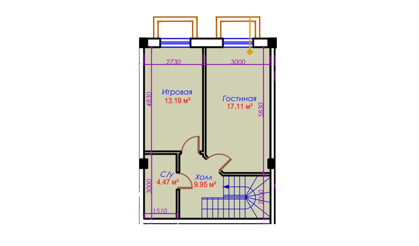 1-xonali xonadon 44.72 m²  0/10 qavat | Ko'kcha-Oqtepa Turar-joy majmuasi